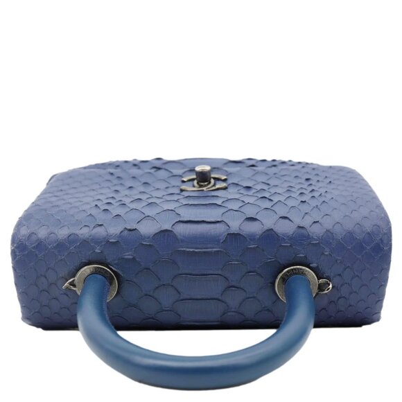 Chanel  Coco Handle Flap Python Leather Shoulder Bag Blue - Picture 5 of 11